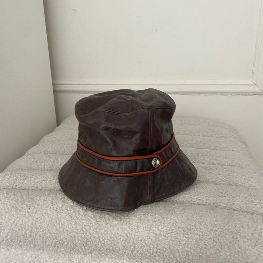 Vintage coach brown leather bucket hat